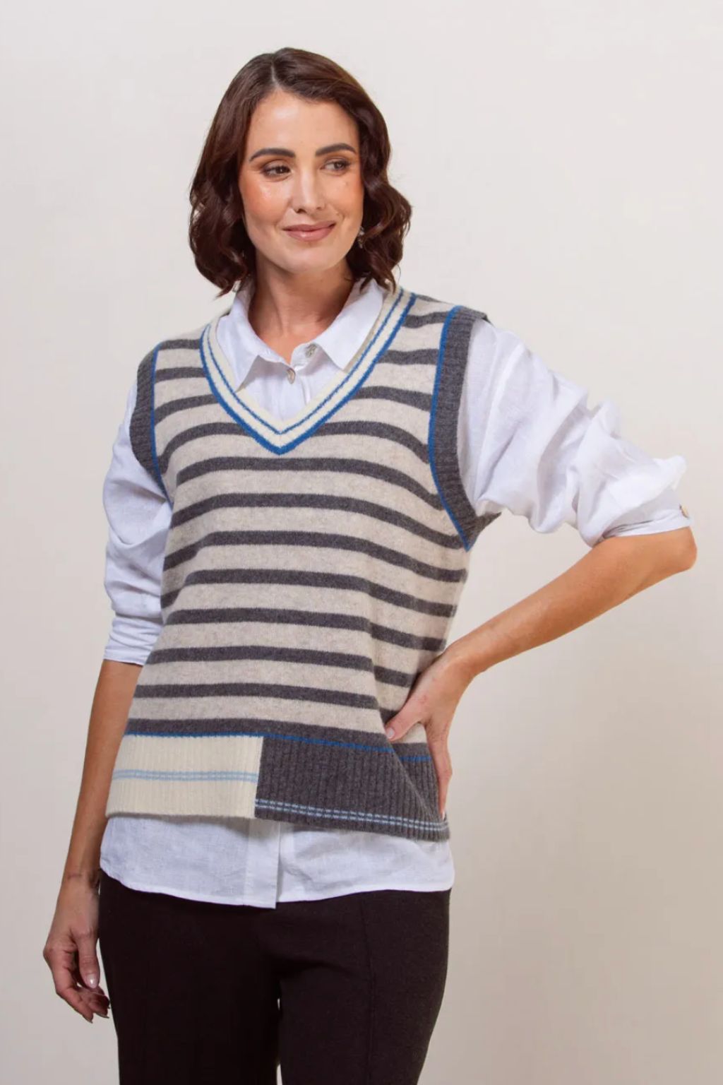 Wool Yak Stripe Vest - Charcoal Combo