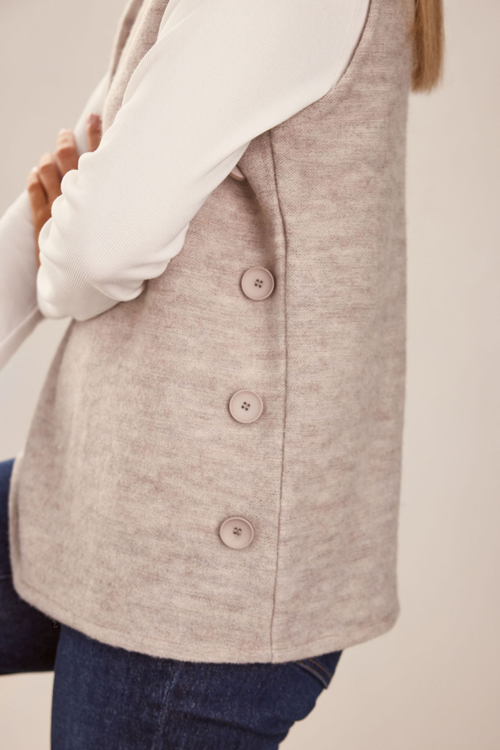 Boiled Wool Cowl Neck Vest - Natural