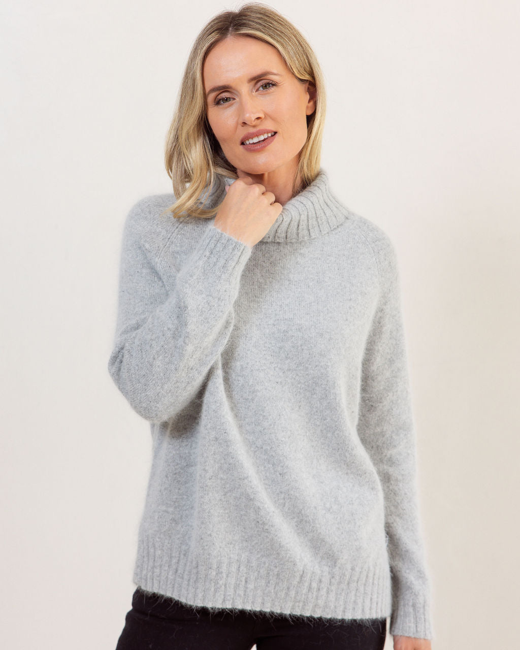 Angora, Nylon Roll Neck Sweater - Silver