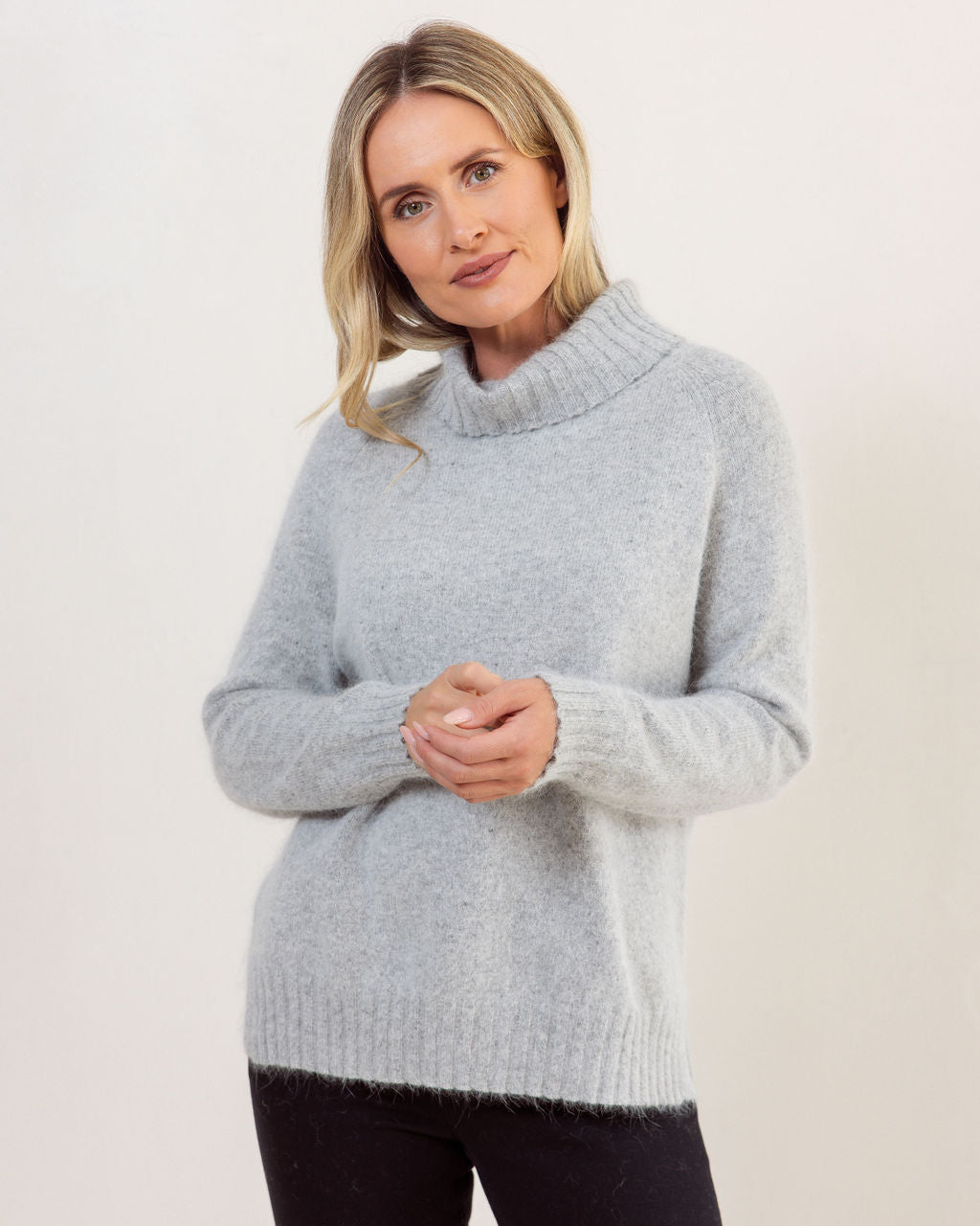 Angora, Nylon Roll Neck Sweater - Silver