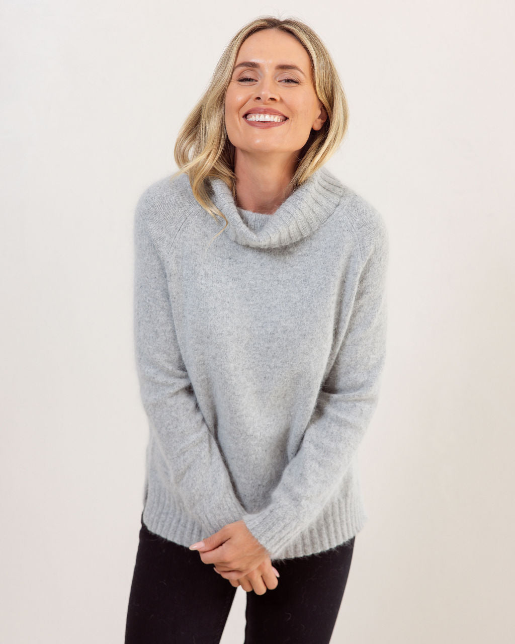 Angora, Nylon Roll Neck Sweater - Silver