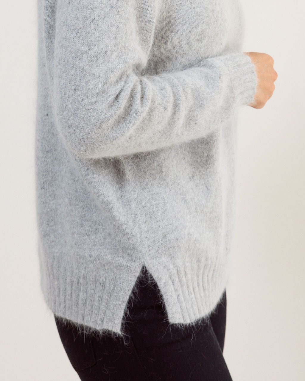 Angora, Nylon Roll Neck Sweater - Silver