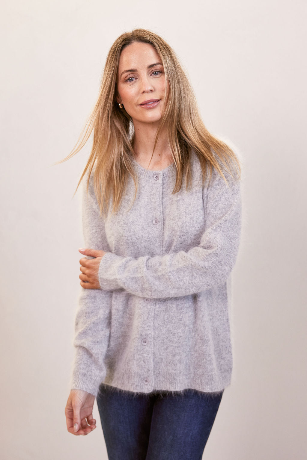 Angora, Nylon Cardigan - Silver