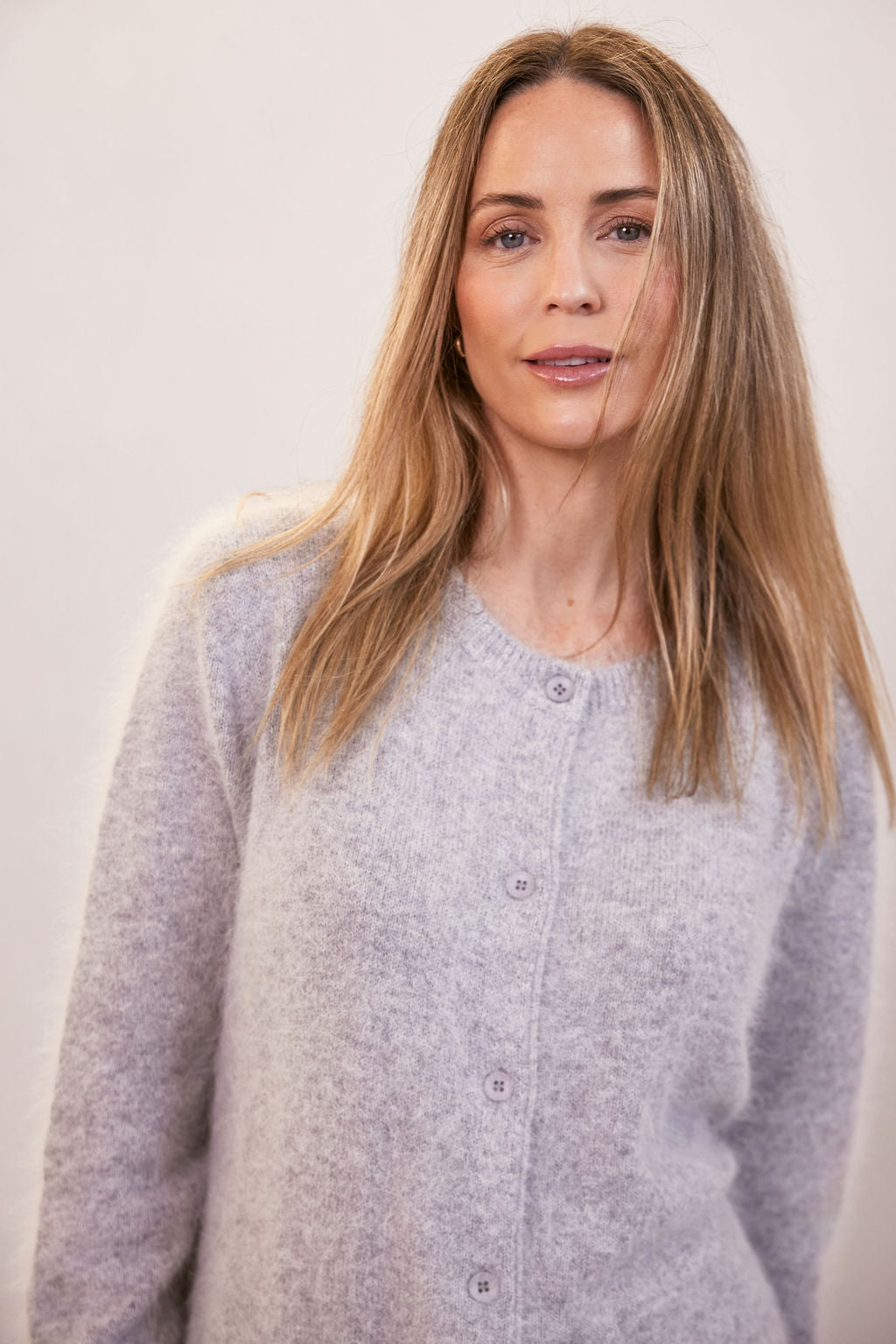Angora, Nylon Cardigan - Silver