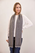 Angora Nylon Thin Stripe Scarf - Oatmeal/Black