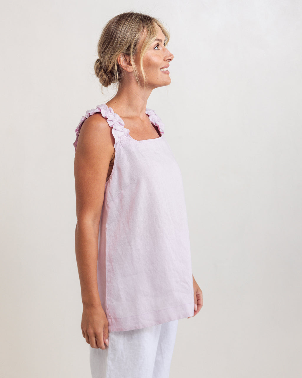 Linen Square Neck Top - Pink
