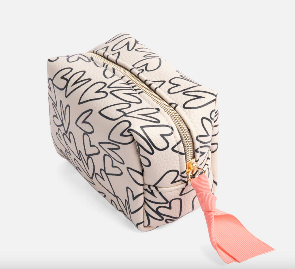 Mono Outline Hearts Mini Cube Cosmetic Bag