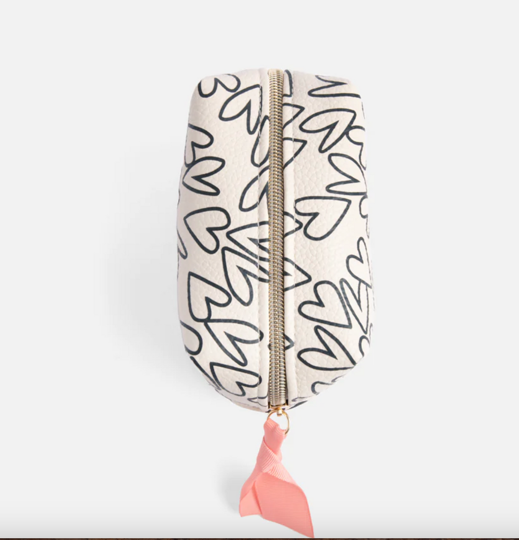 Mono Outline Hearts Mini Cube Cosmetic Bag