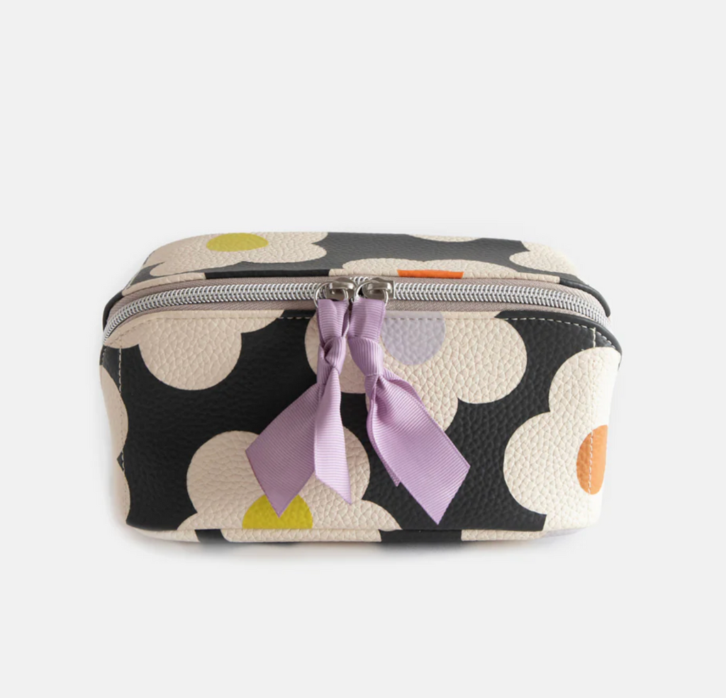 Multi Flower Charcoal Flat Lay Cosmetic Bag