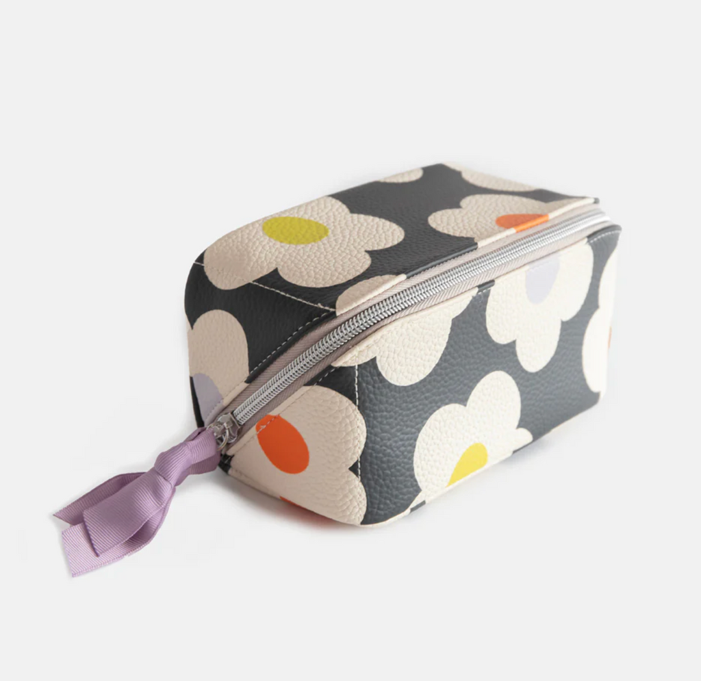 Multi Flower Charcoal Flat Lay Cosmetic Bag