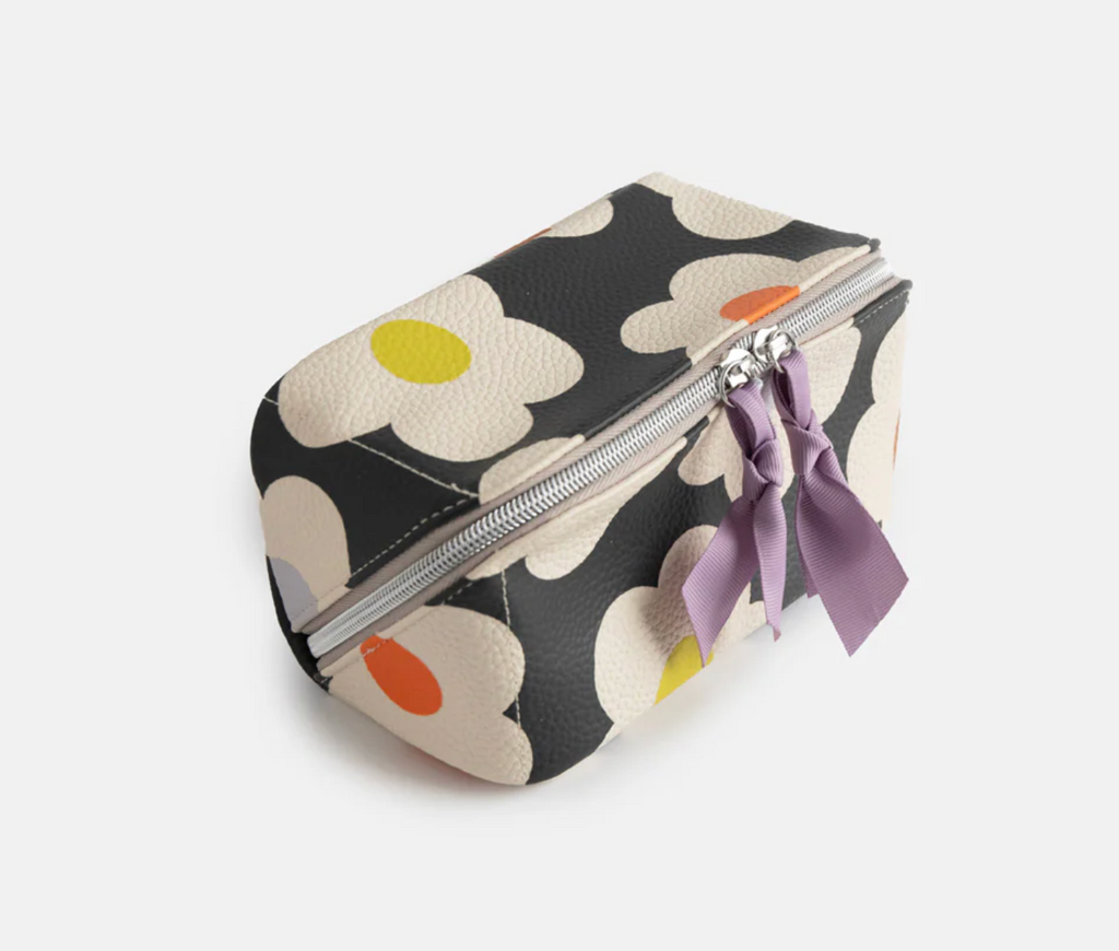 Multi Flower Charcoal Flat Lay Cosmetic Bag