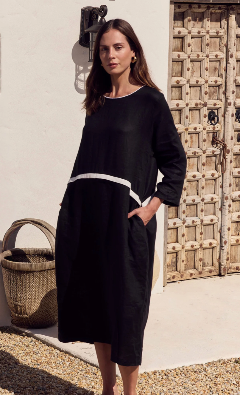 Contrast Trim Ovoid Dress - Black