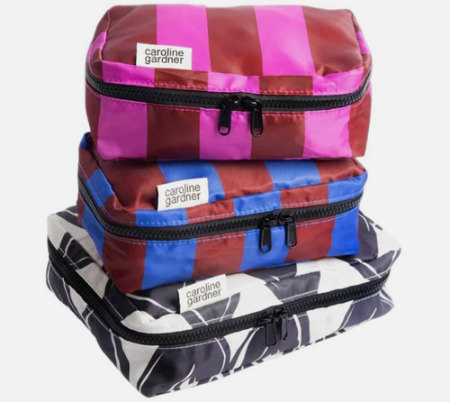Charcoal linked hearts/stripes set of 3 mini packing cubes