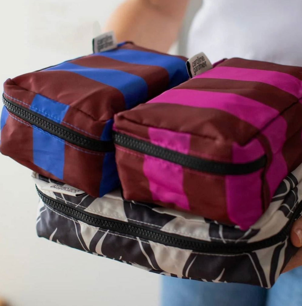 Charcoal linked hearts/stripes set of 3 mini packing cubes