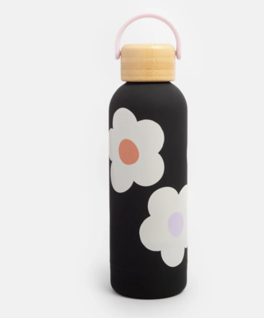 Multi Flower Charcoal Metal Water Bottle