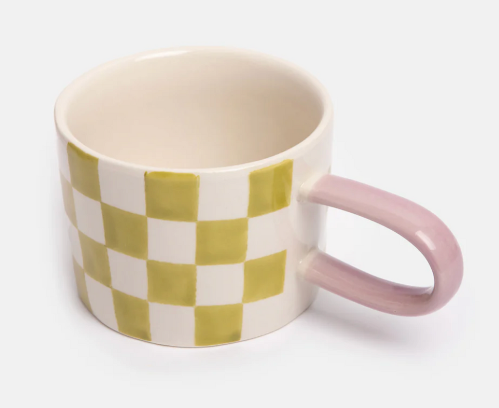 Green Check Ceramic Mug