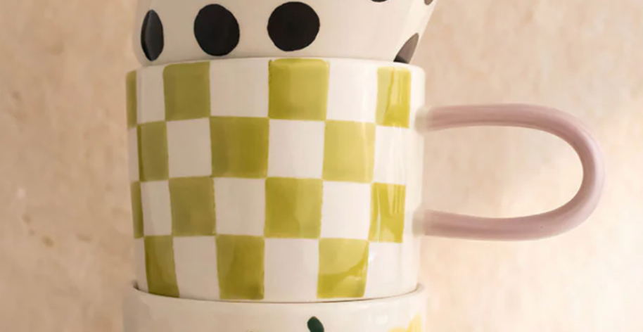 Green Check Ceramic Mug