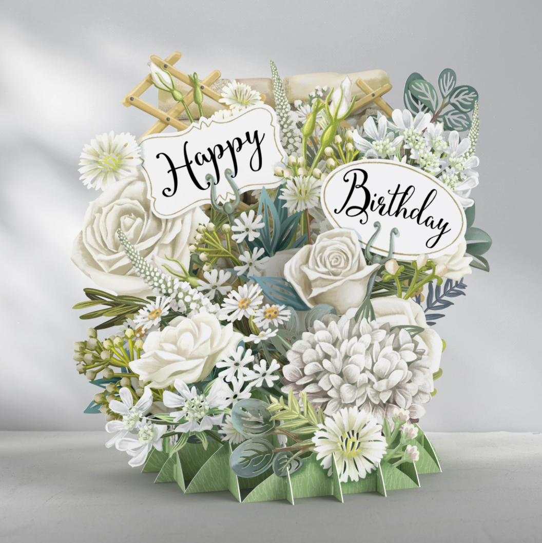 White Flowers - Top of the World Pop Up Greetings Card