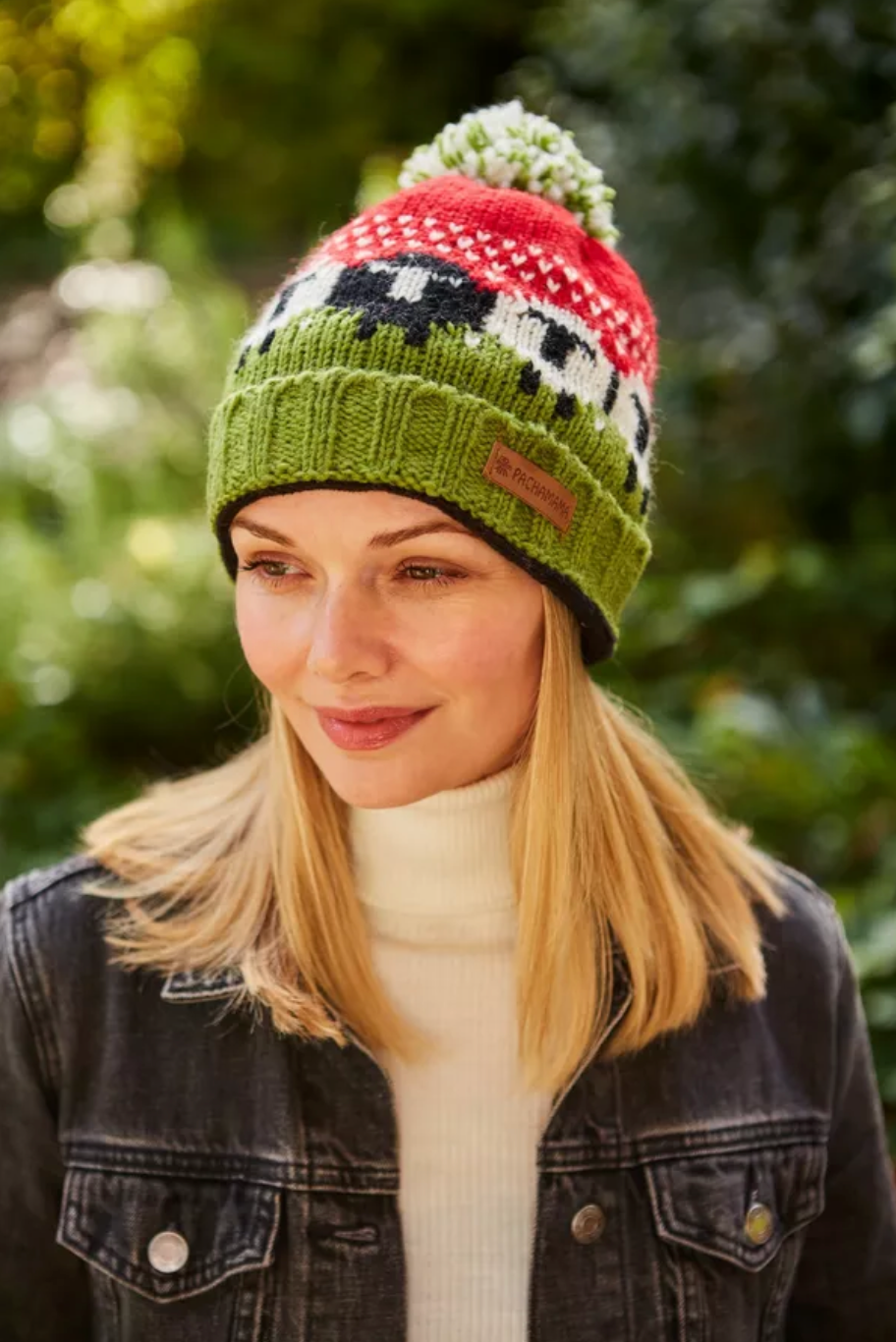 Black Sheep Roll Back Bobble Beanie Red