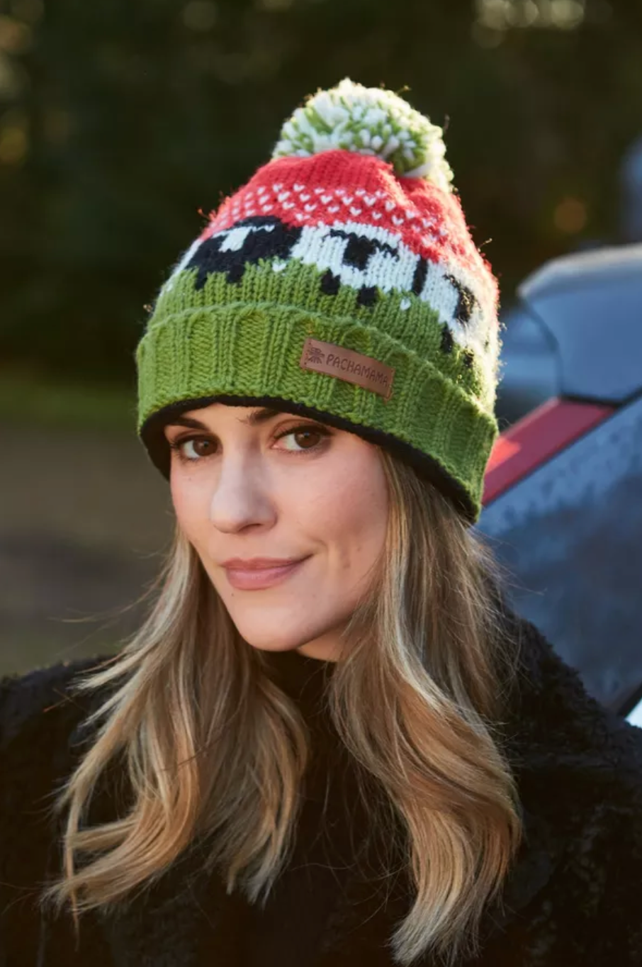 Black Sheep Roll Back Bobble Beanie Red