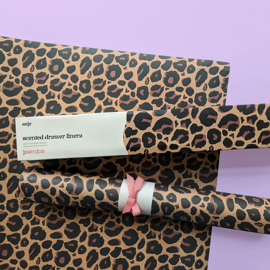Saje Scented Drawer Liner - Set of 5 Jasmine - Leopard Print Design