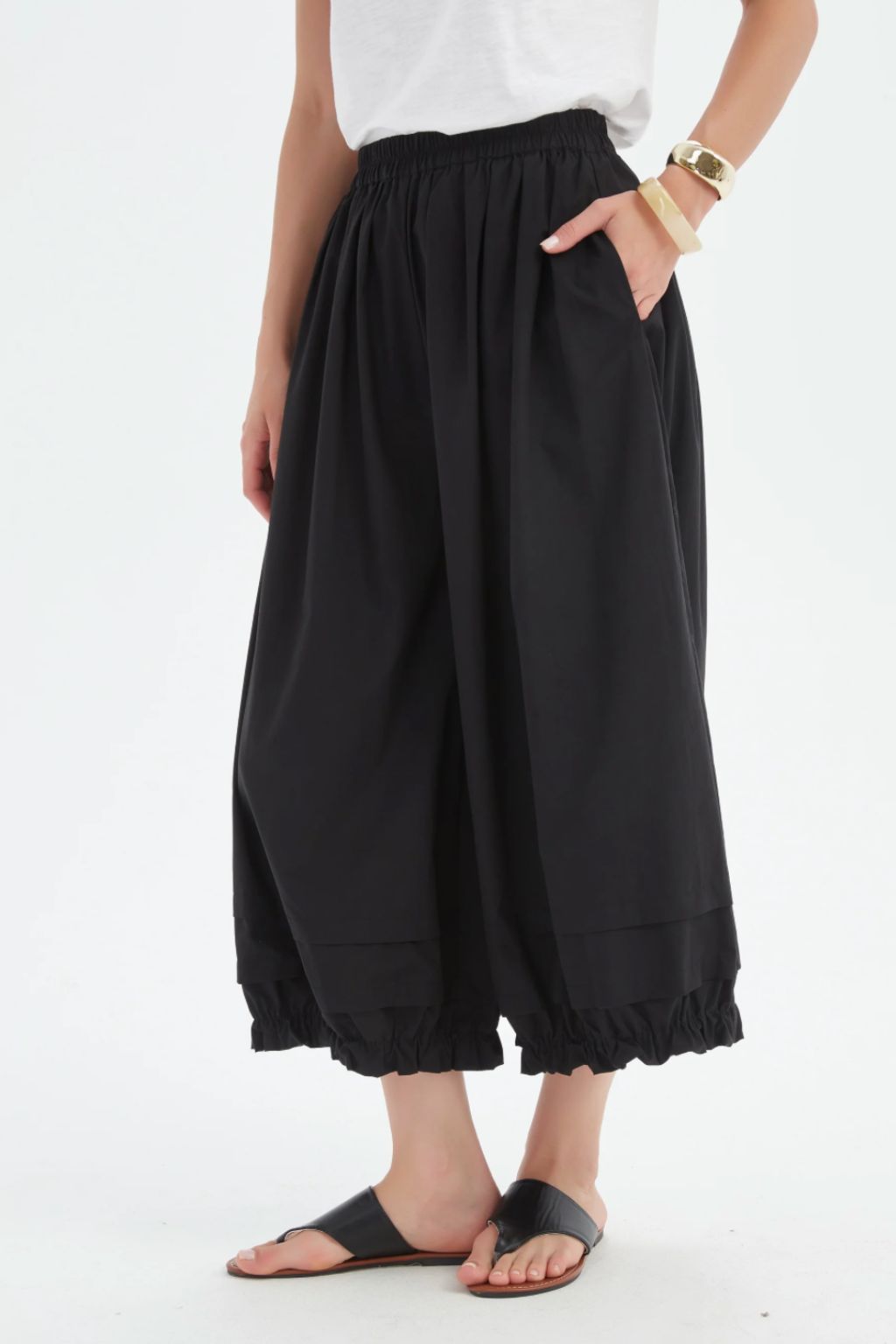 Ruffle Cuff Easy Pant - Black