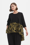 Ava Print Top - Black/Moss Blot Print