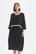 Contrast Trim Ovoid Dress - Black