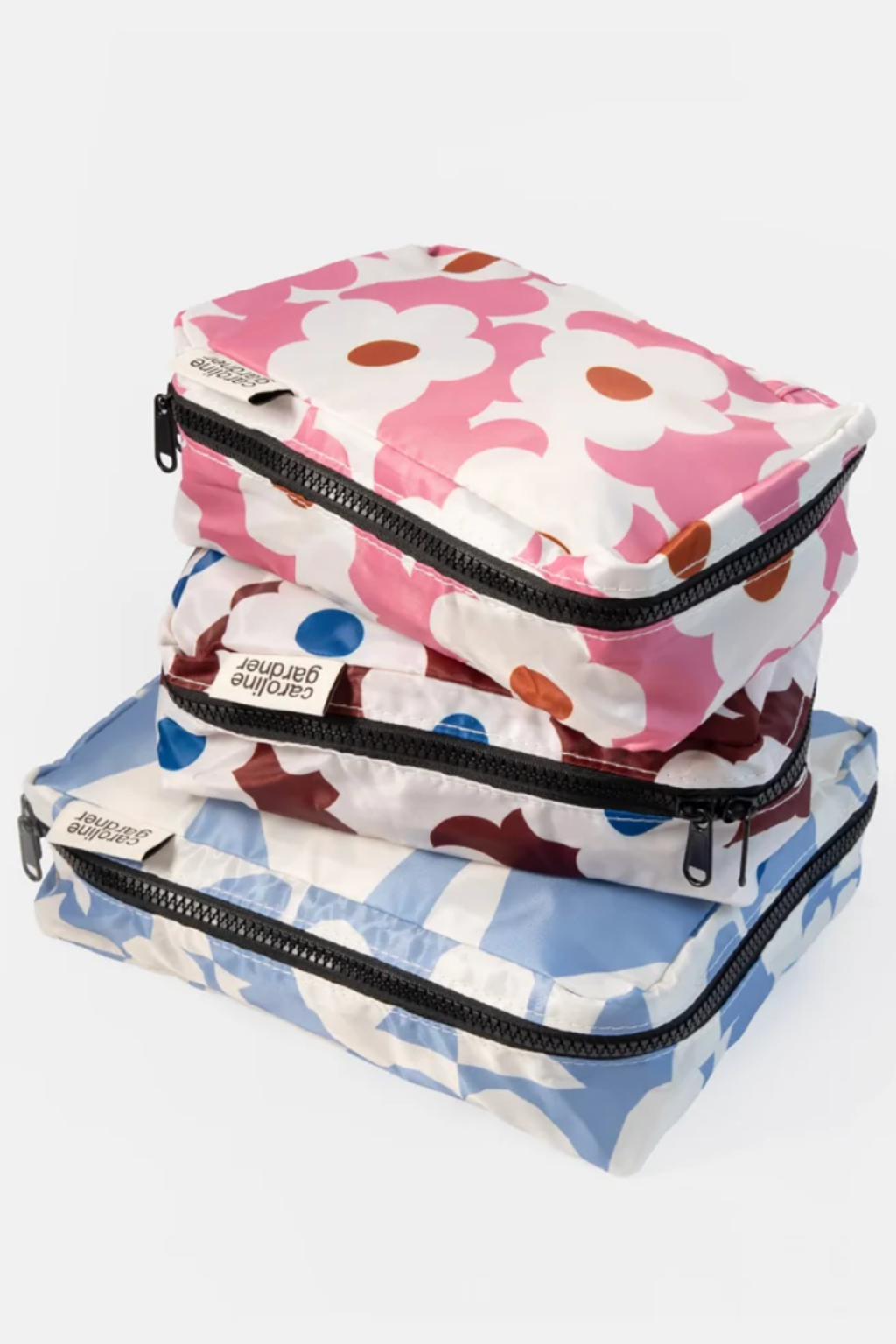 Blue Checkmate Heart/Flowers Set of 3 Small Packing Cubes