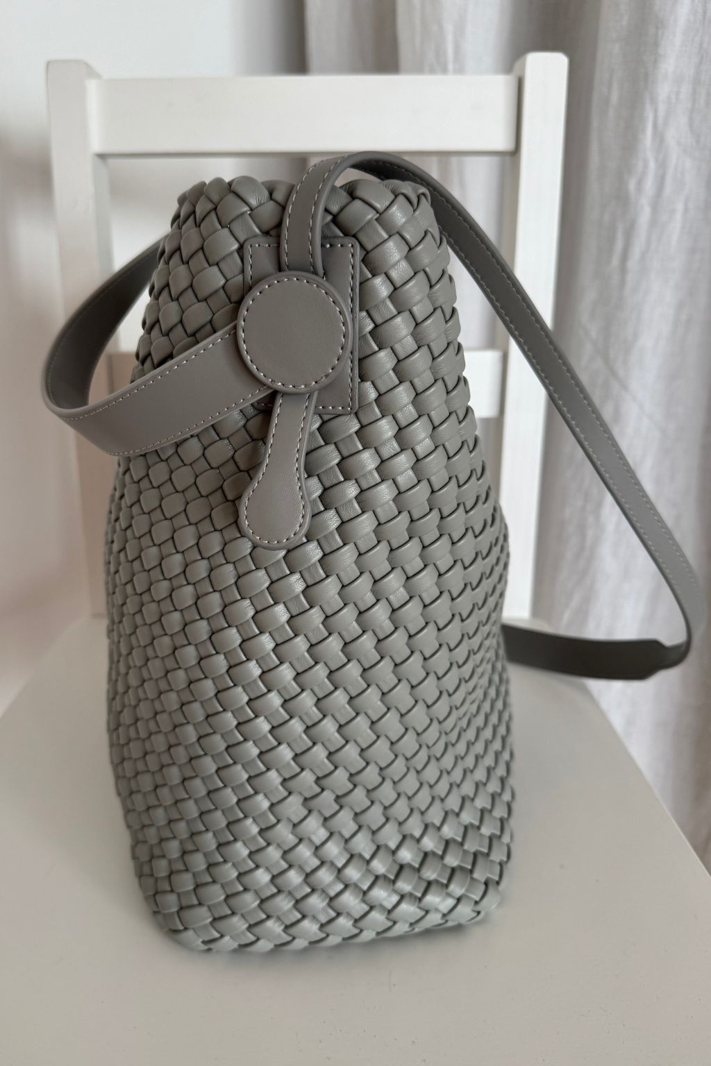 Woven Tote Bag with Matching Pouch - Grey