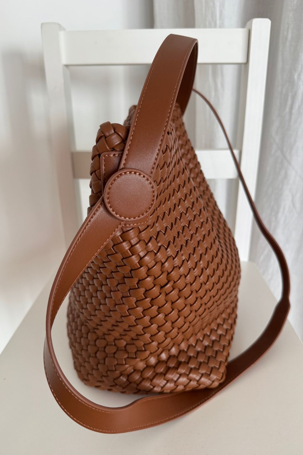 Woven Tote Bag with Matching Pouch - Tan