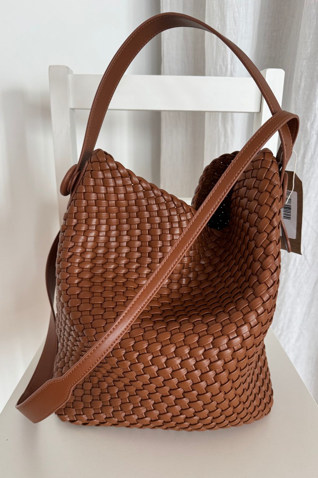 Woven Tote Bag with Matching Pouch - Tan