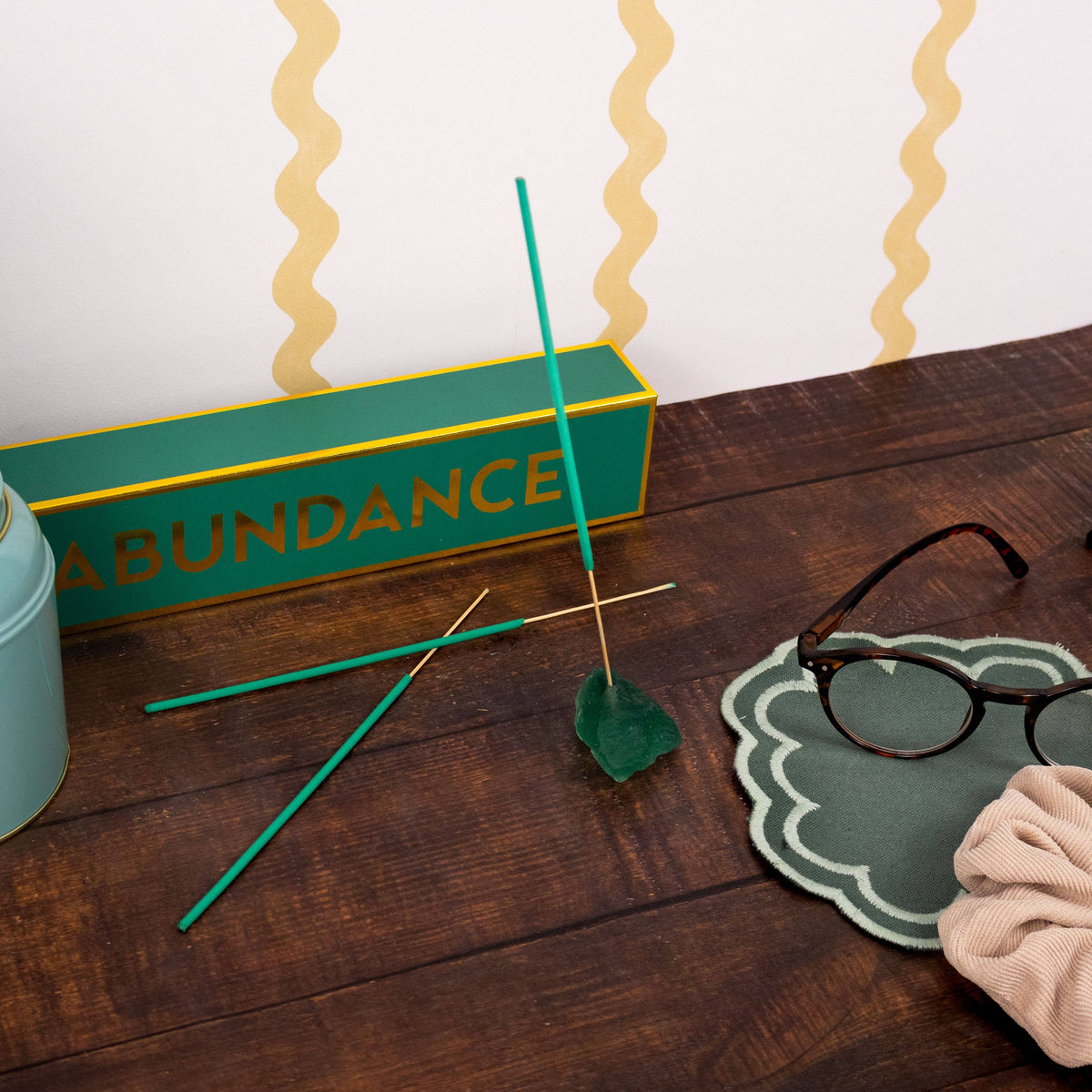 Abundance Incense and Crystal Holder - Sage Scent with Jade Crystal