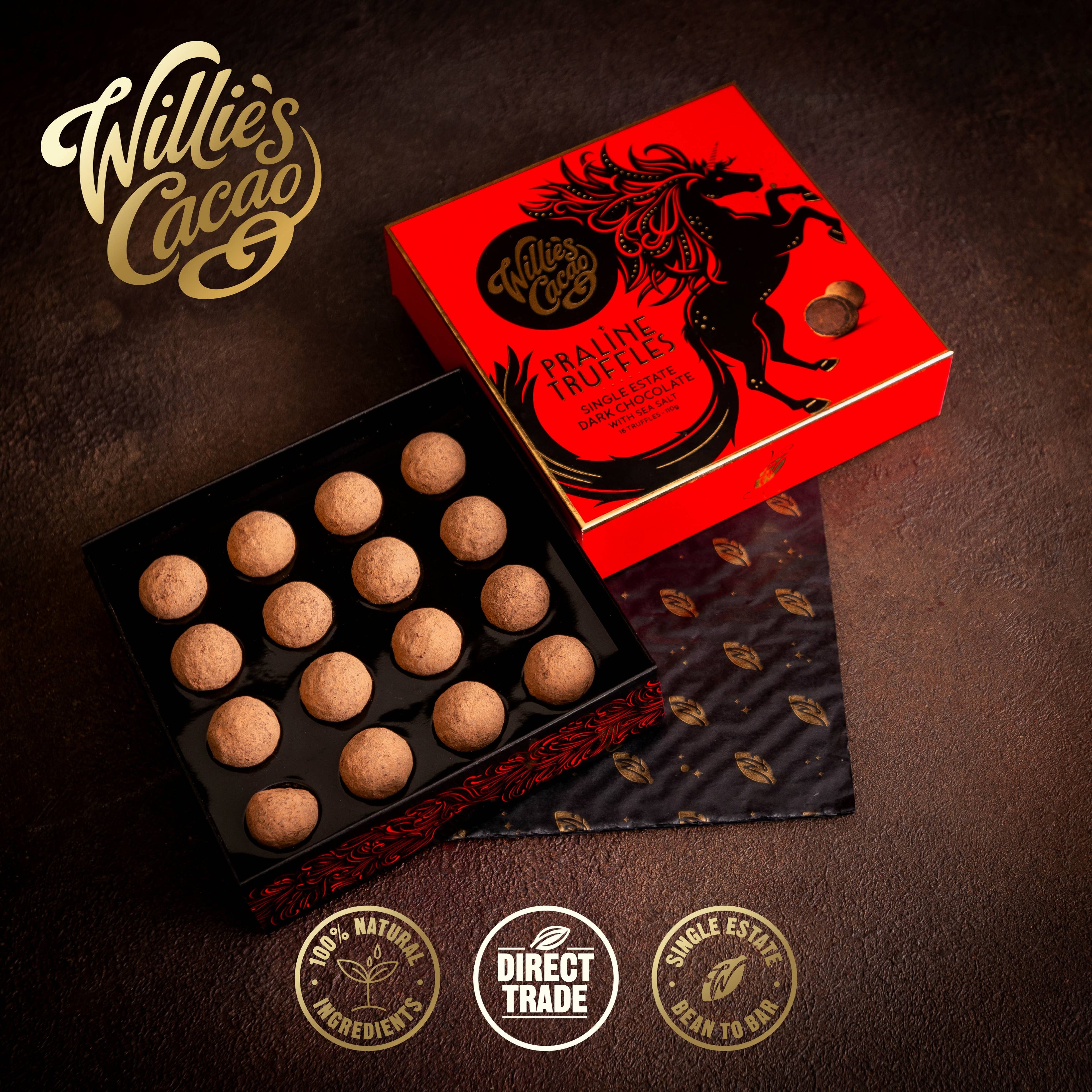 Dark Chocolate Praline Truffles w. Sea Salt. Vegan. x16 110g