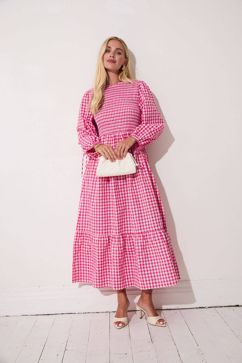 Elisa Pink & White Gingham Dress: Pink