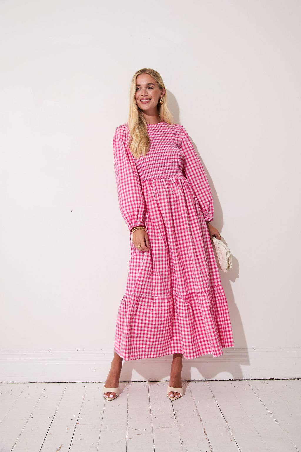 Elisa Pink & White Gingham Dress: Pink