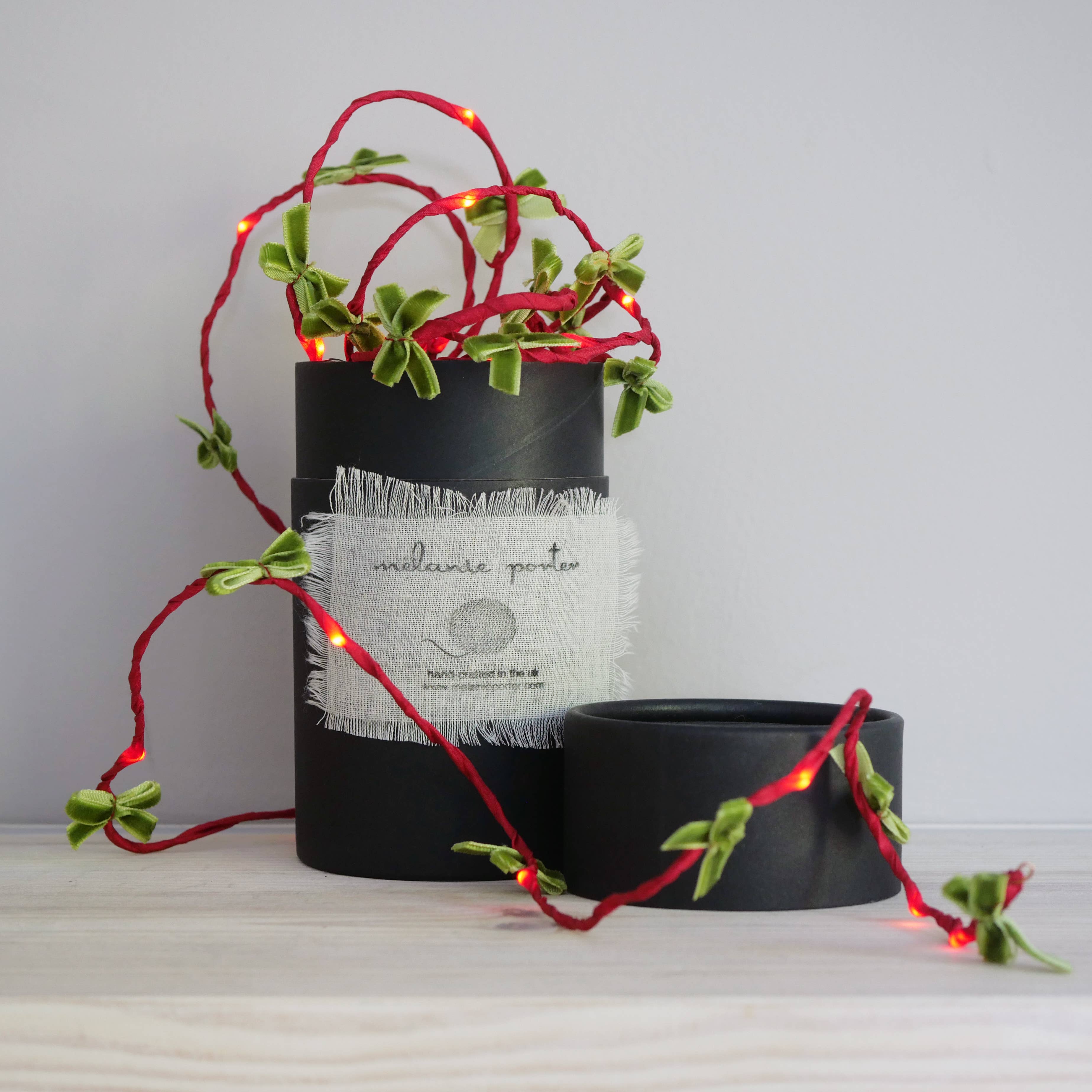 Handmade Velvet Bow Fairy Lights: Green Velvet Bow / 2m (Battery)
