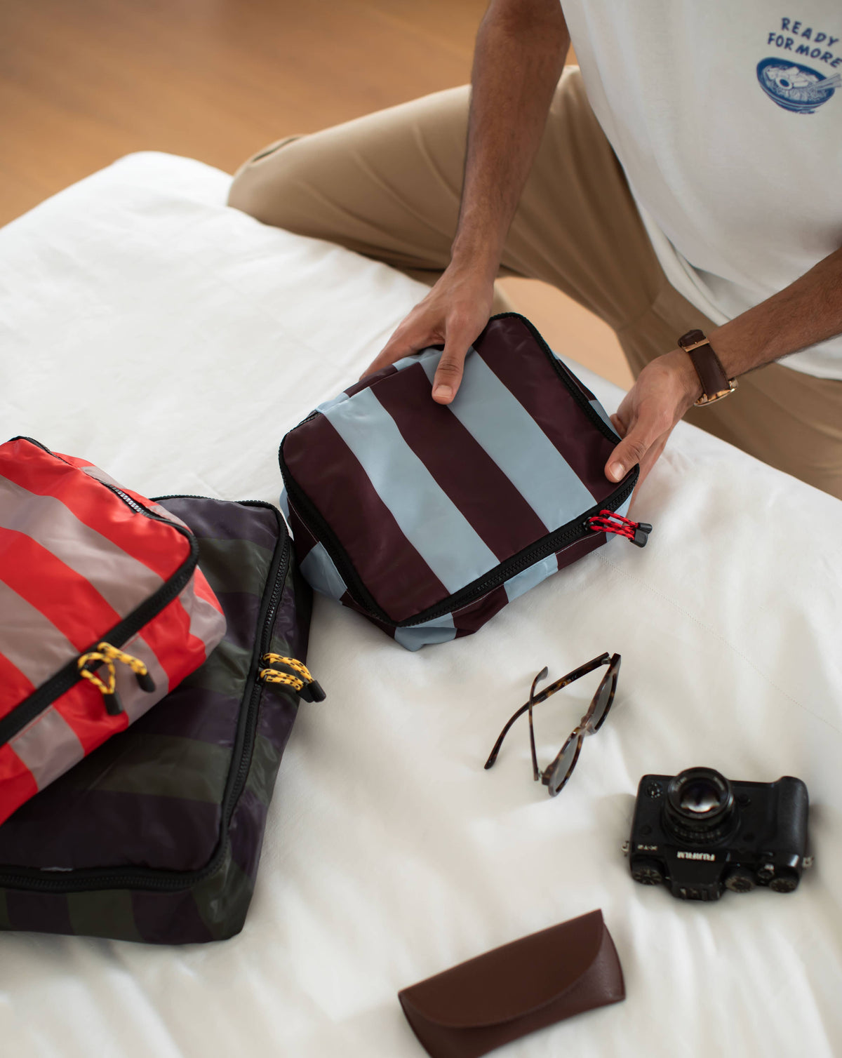 Multi-Stripe Set Of 3 Handle Packing Cubes