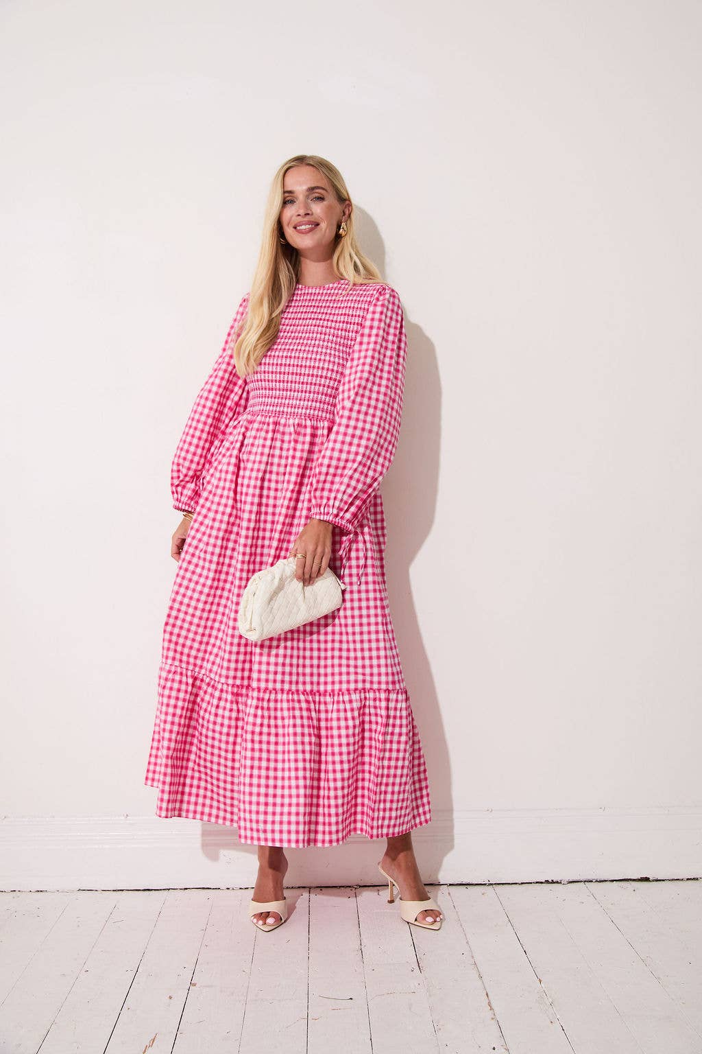 Elisa Pink & White Gingham Dress: Pink