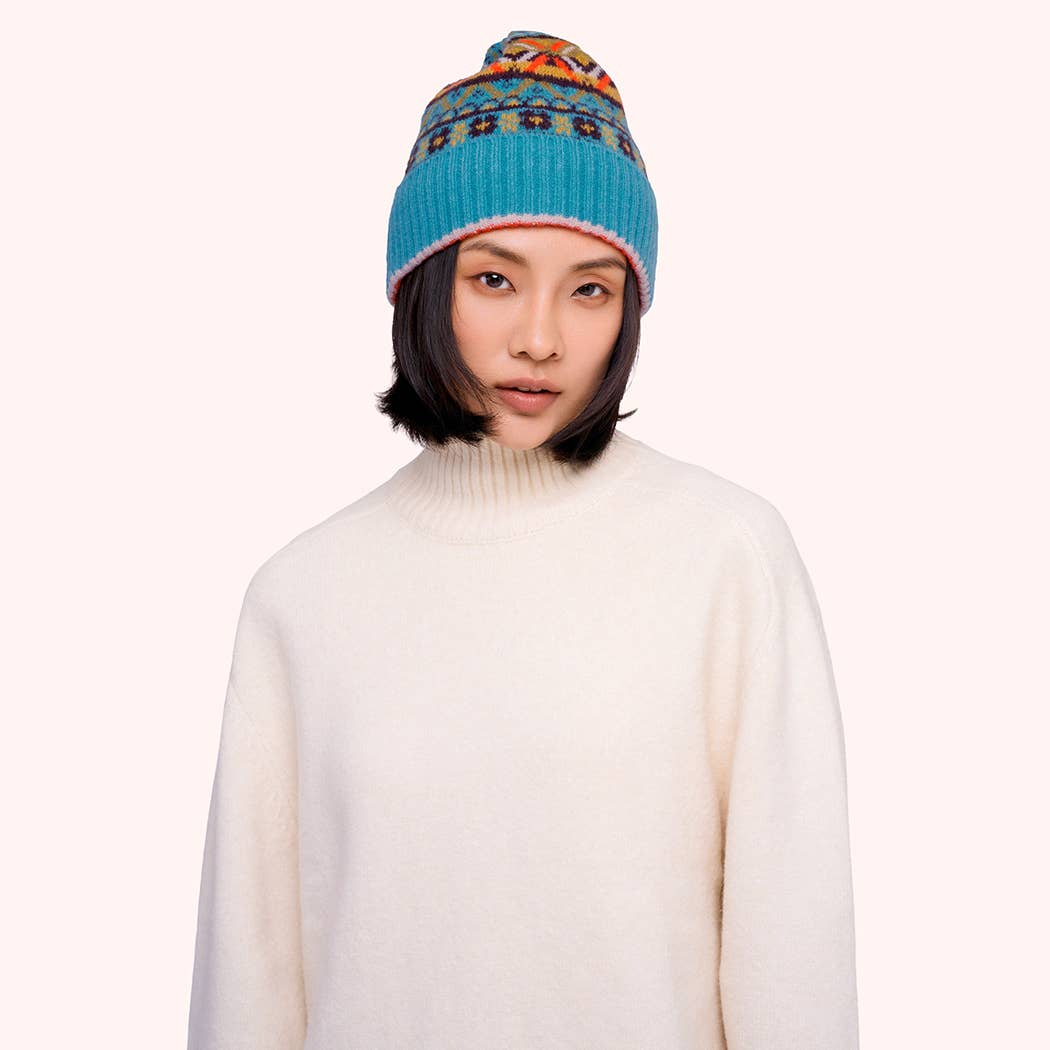 Fair Isle Beannie in Teal Mix