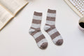 Warm Cashmere & Wool Blend Socks – Striped Winter Style: Brown/Grey
