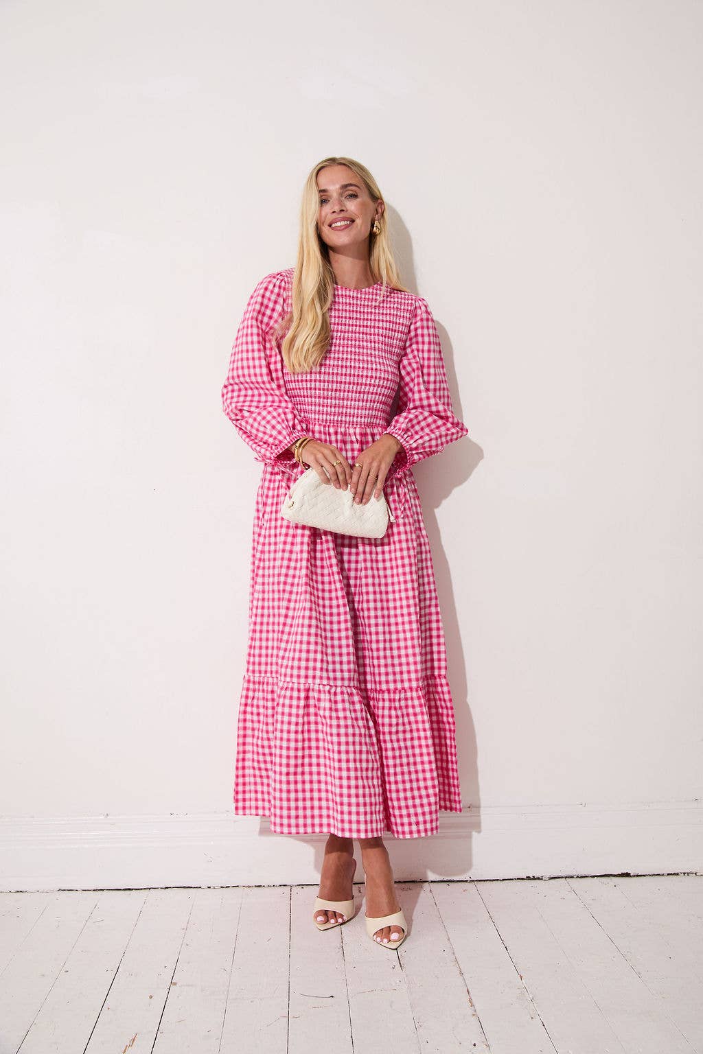 Elisa Pink & White Gingham Dress: Pink