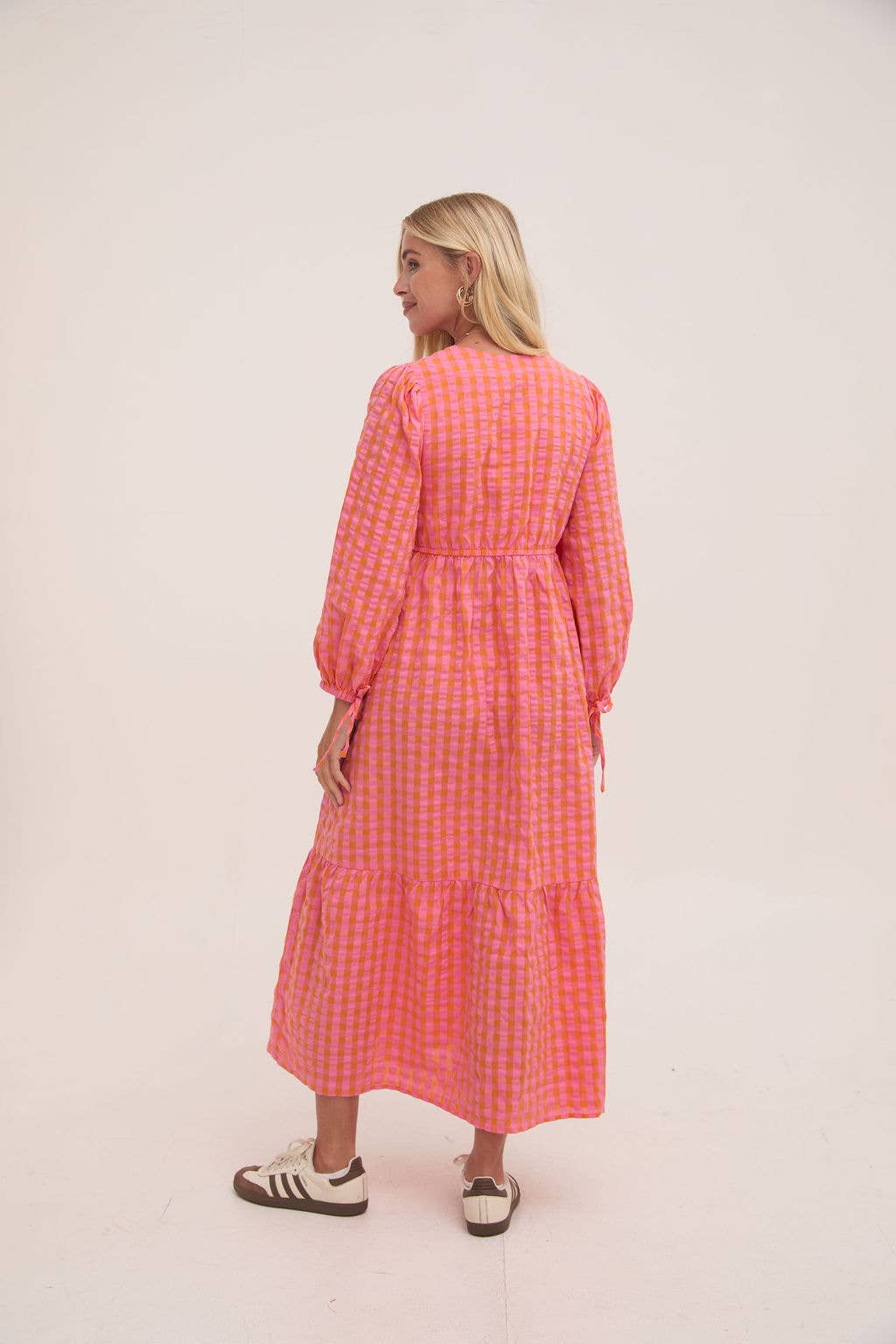 Lina Orange & Pink Gingham Dress: Orange