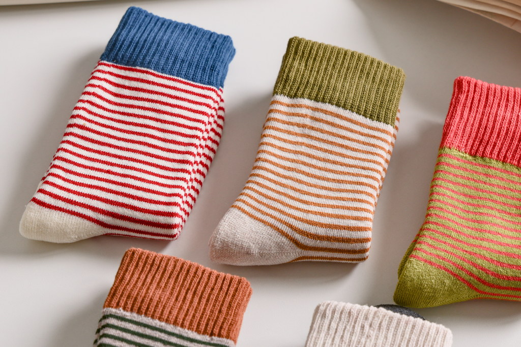 Women's Striped Cotton Socks - Soft, Breathable & Stylish: Khaki/Grey