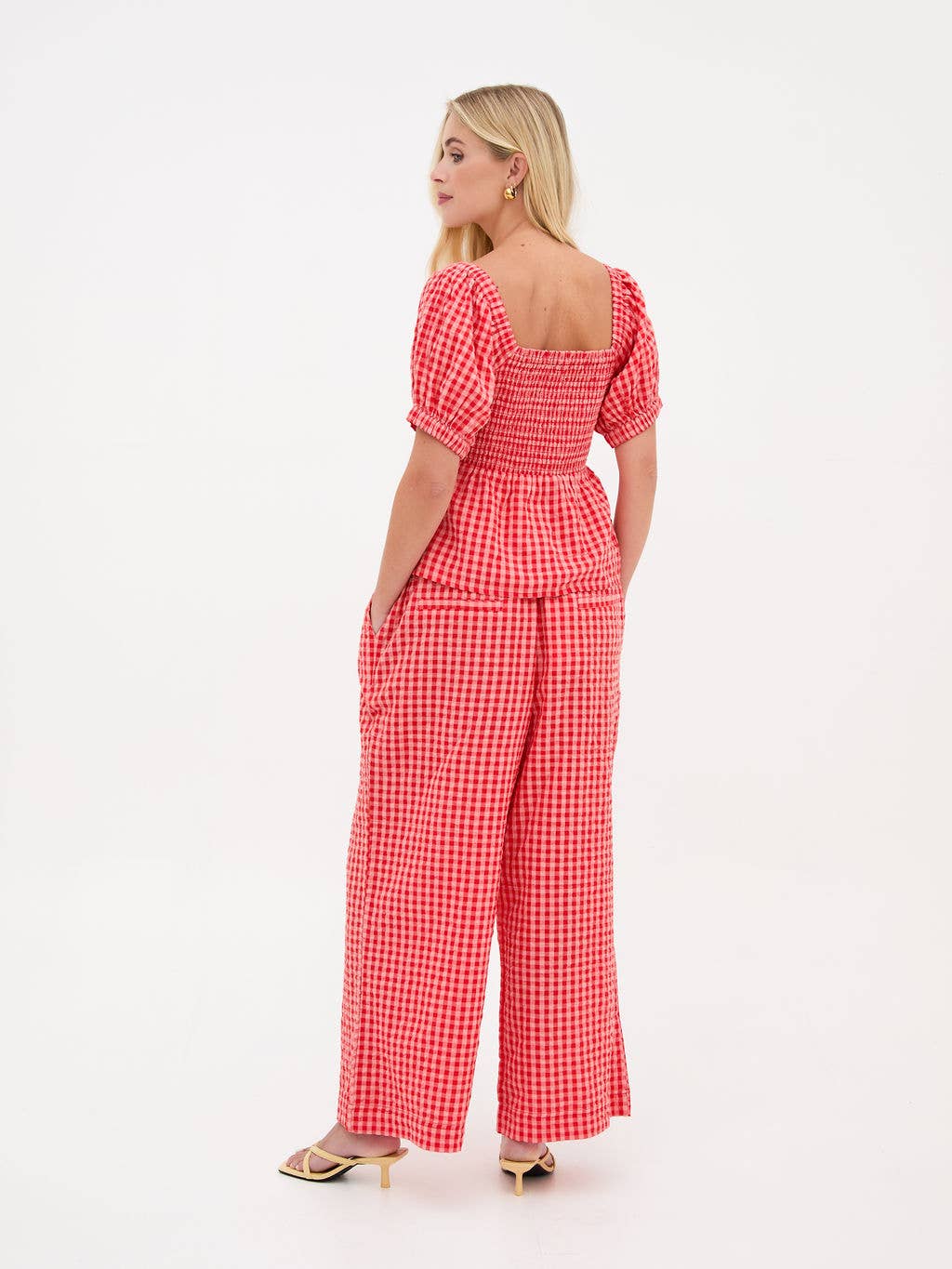Lea Smocked Gingham Top: Red