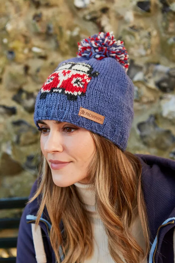 Happy Camper Bobble Beanie Denim