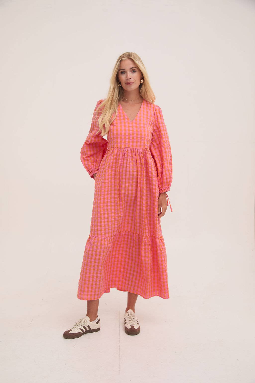 Lina Orange & Pink Gingham Dress: Orange